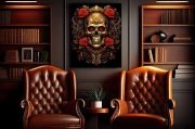 Canvas Fantasy Art Gold Skull Roses Smoker Lounge