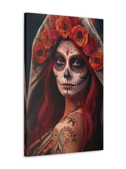 Canvas La Catrina with Roses Dia de Los Muertos Front