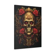 Canvas Fantasy Art Gold Skull Roses Front