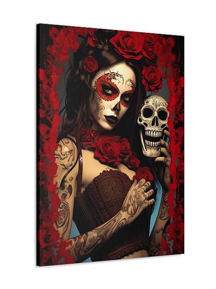 Red La Catrina Skull Canvas Front