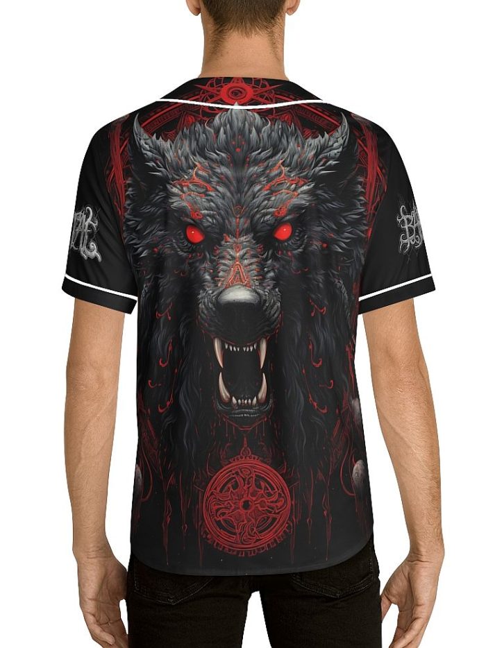 Hellwolf Dark Art Baseball Jersey on a Model Back