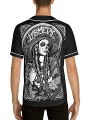 Mexican La Catrina Black White Baseball Jersey on a Model Back