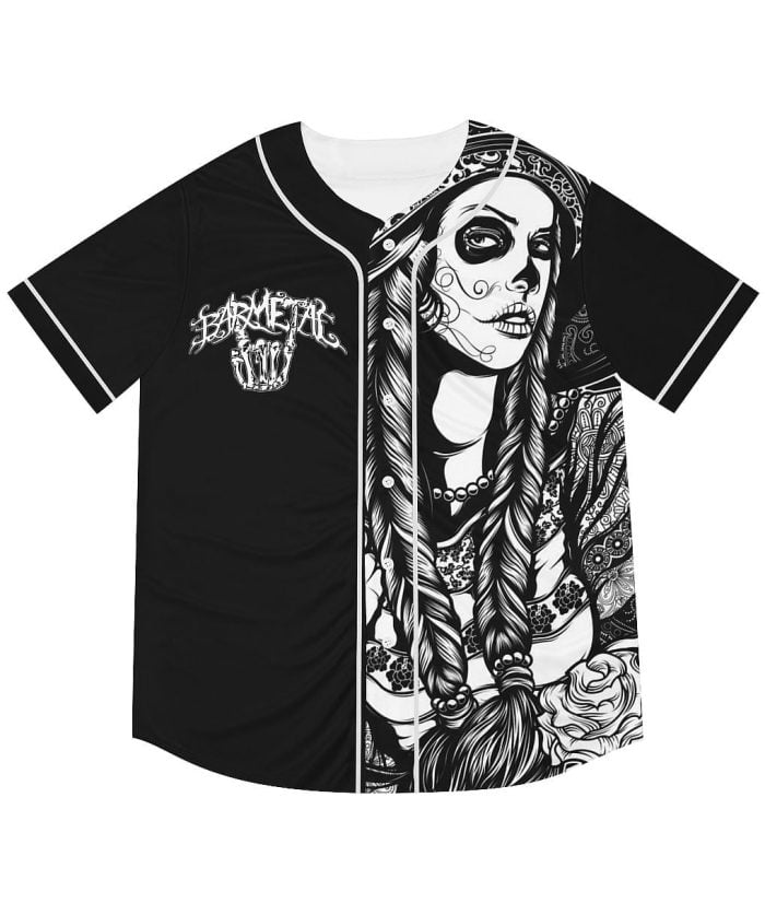 Mexican La Catrina Black White Baseball Jersey Front