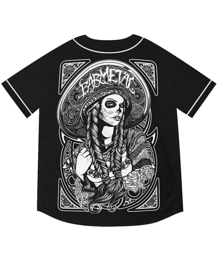 Mexican La Catrina Black White Baseball Jersey Back