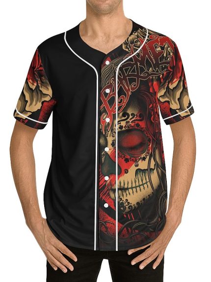 Polka Trash La Catrina Baseball Jersey on a Model front