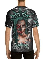 Purge Style La Catrina Lady Liberty Baseball Jersey on a Model back