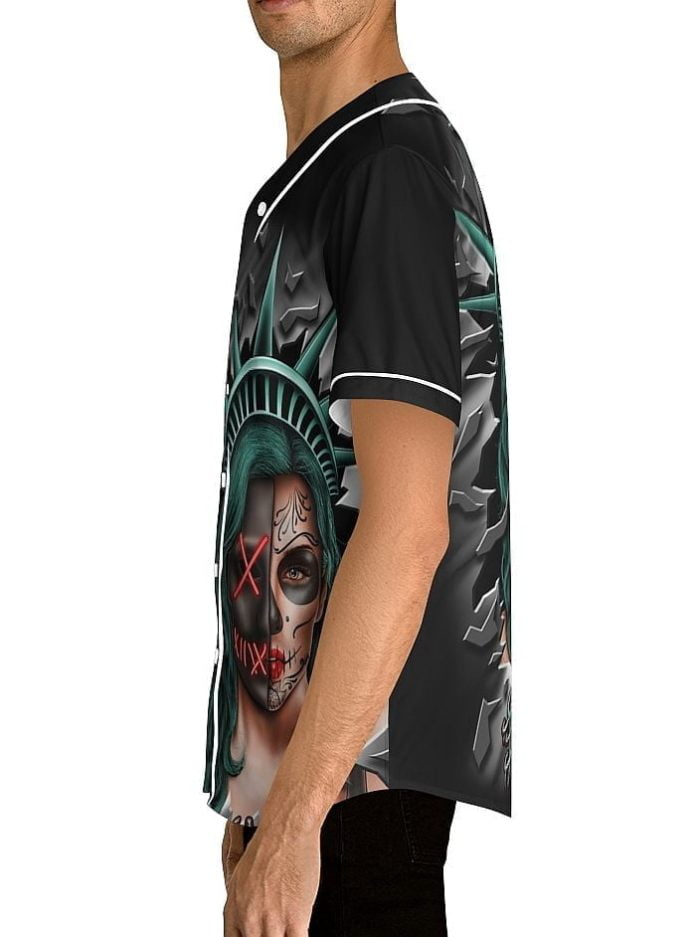 Purge Style La Catrina Lady Liberty Baseball Jersey Left Side