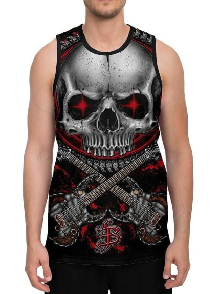 Steampunk Skull Art Guitar Basketball Tank Front