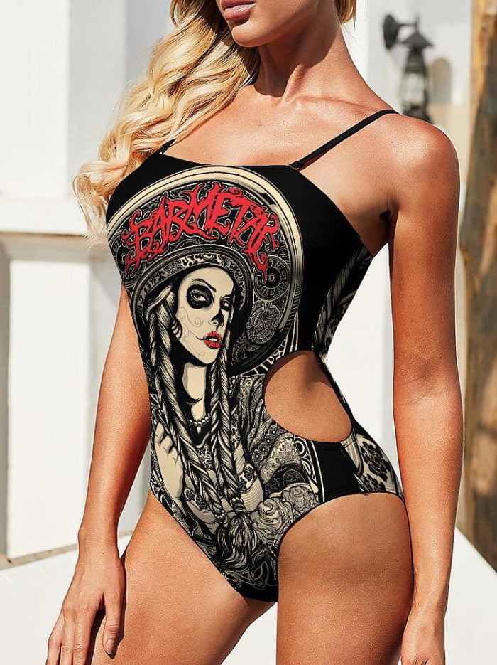 Swimwear Golden Mexican La Catrina Swimsuit on a Model Side