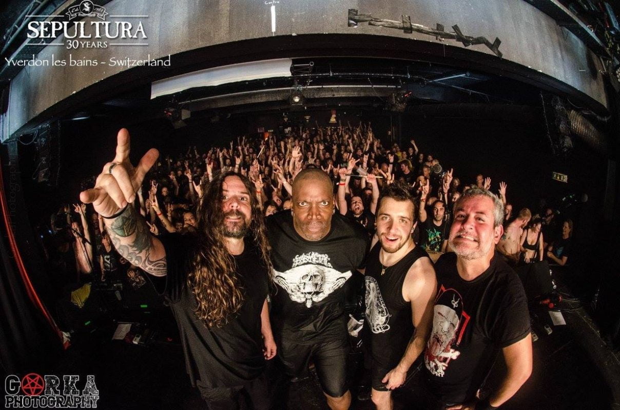 Derrick Green of Sepultura wearing Barmetal Skull Tee