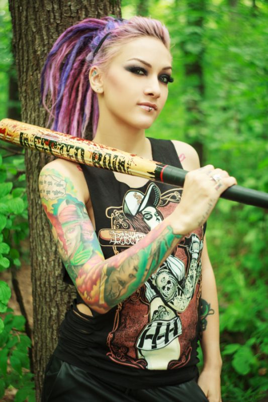 Lena Scissorhands of Infected Rain wearing Barmetal Final Homerun Tee during Shooting