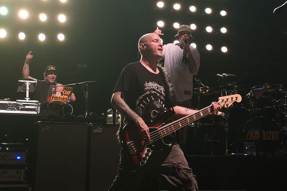 Sam Rivers of Limp Bizkit wearing Beardmetal Skull Tee