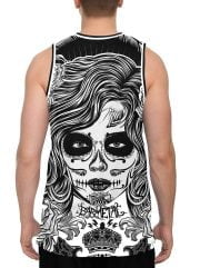 Tattoo Art La Catrina Basketball Tank Back on a Model