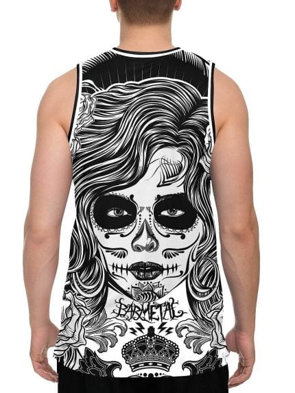 Tattoo Art La Catrina Basketball Tank Back on a Model