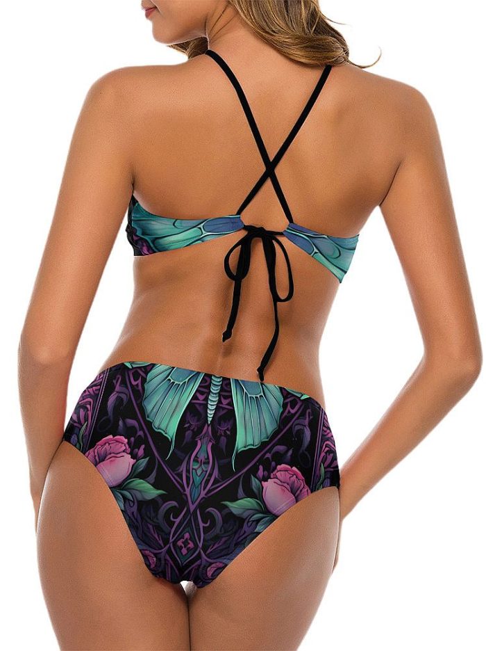 Swimwear Green Butterfly Triangle Bikini on a Model Back