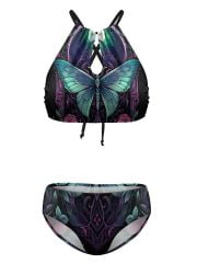 Swimwear Green Butterfly Triangle Bikini Front