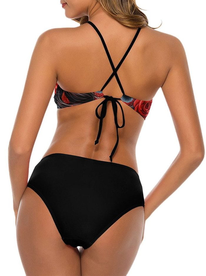 Swimwear La Catrina Roses Skull Triangle Bikini on a Model Back