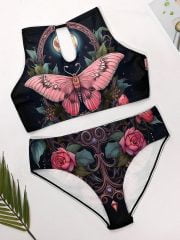 Swimwear Pink Butterfly Triangle Bikini Promo