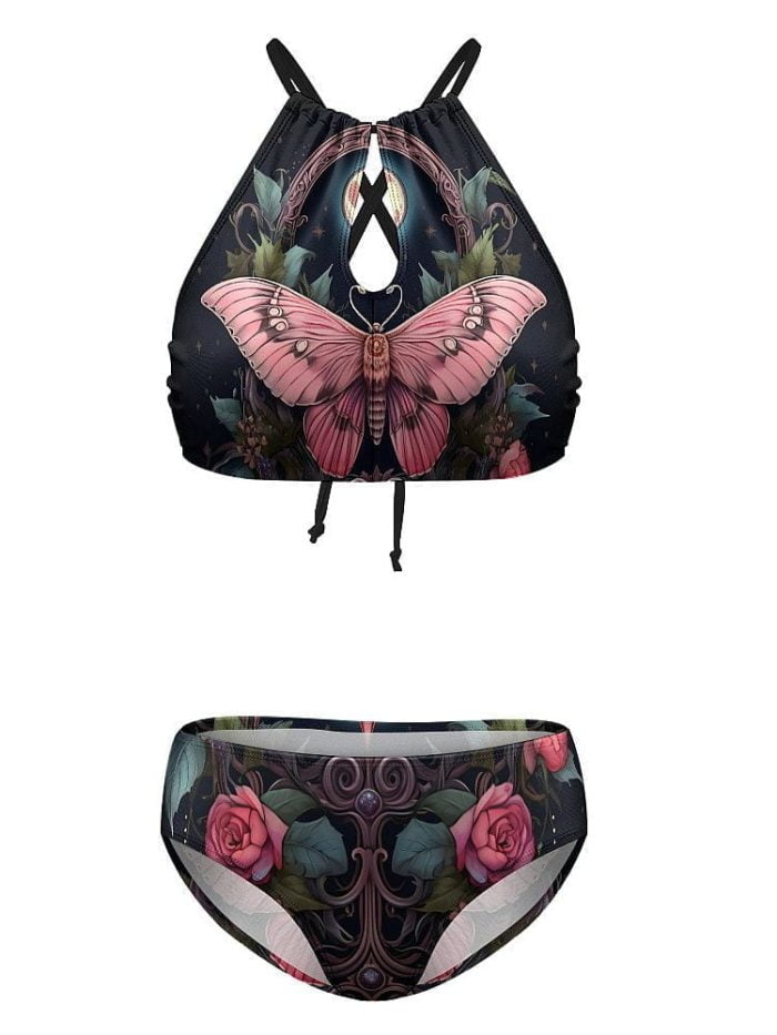 Swimwear Pink Butterfly Triangle Bikini Front