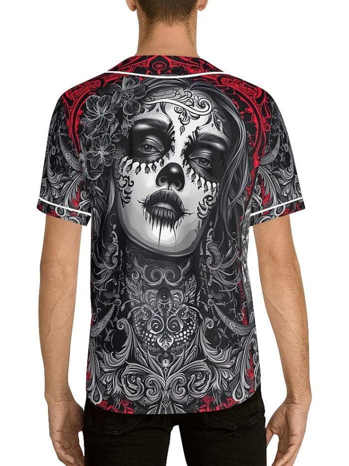 Chicana La Catrina Baseball Jersey Back on a Model