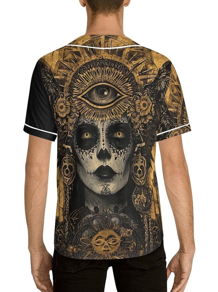 Golden Age La Catrina Baseball Jersey Back on a Model