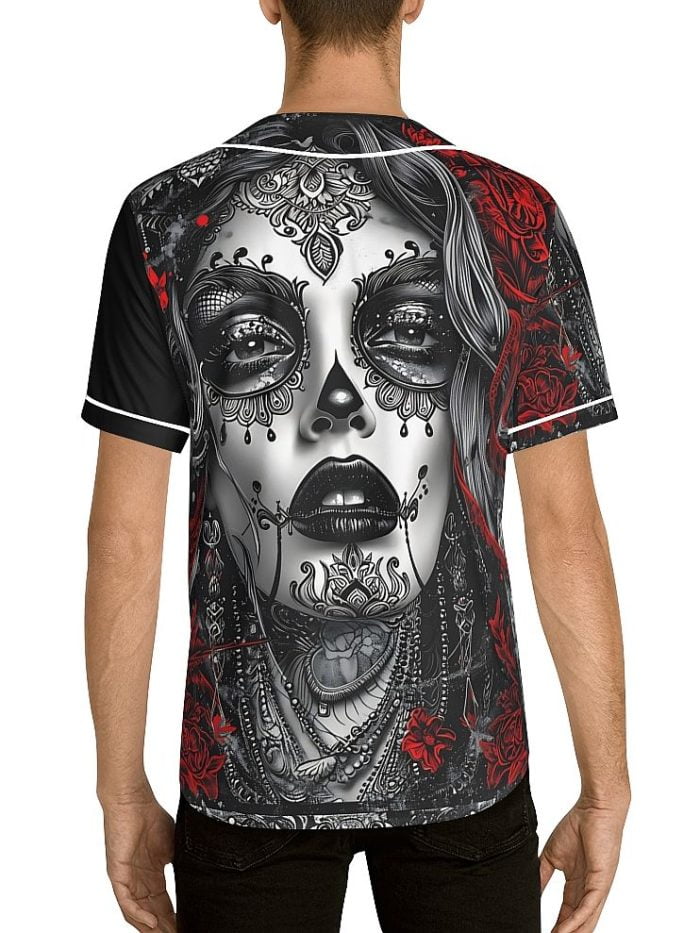 La Catrina Mandala Baseball Jersey Back on a Model