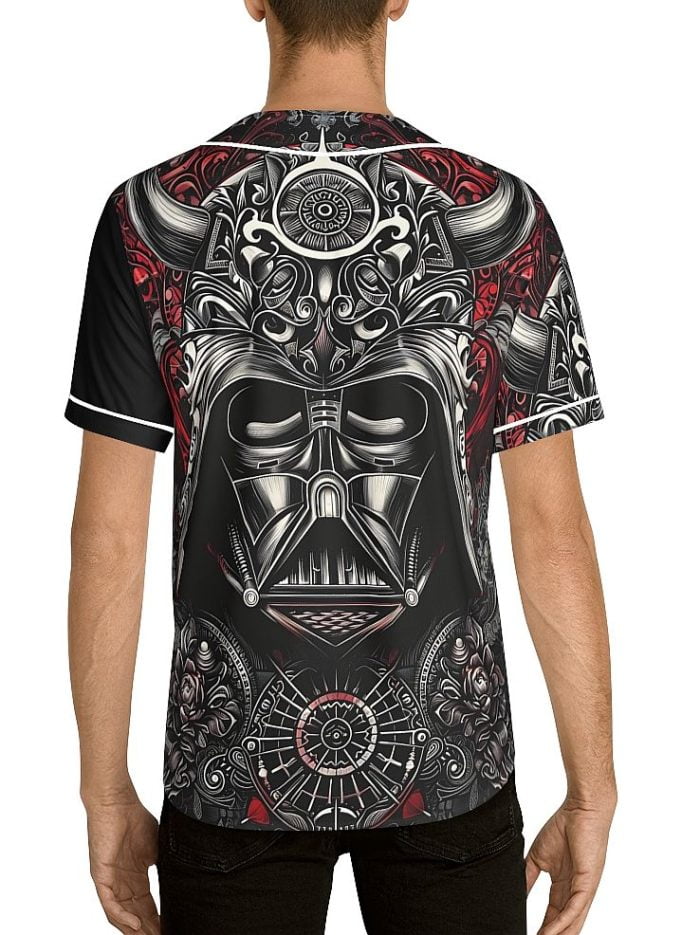 Evil Darth Vader Mandala Skull Art Baseball Jersey Back on Model