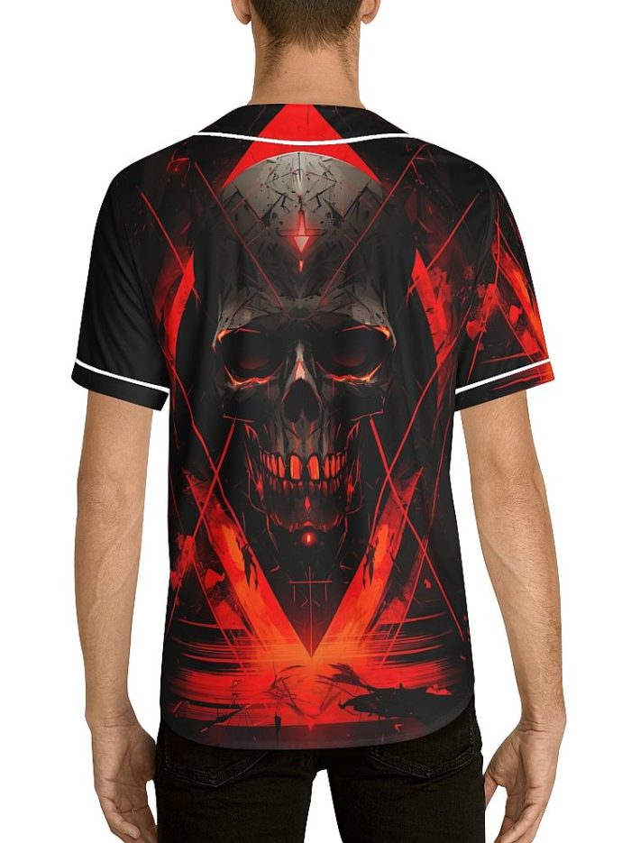 Orange Geometric Skull Baseball Jersey Back on a Model