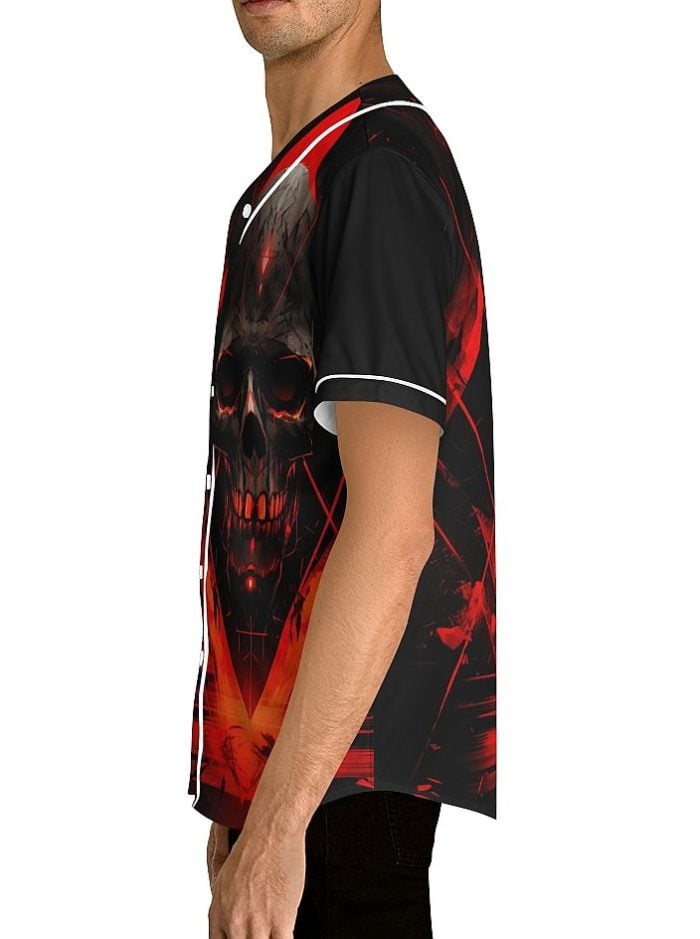 Orange Geometric Skull Baseball Jersey Left Side