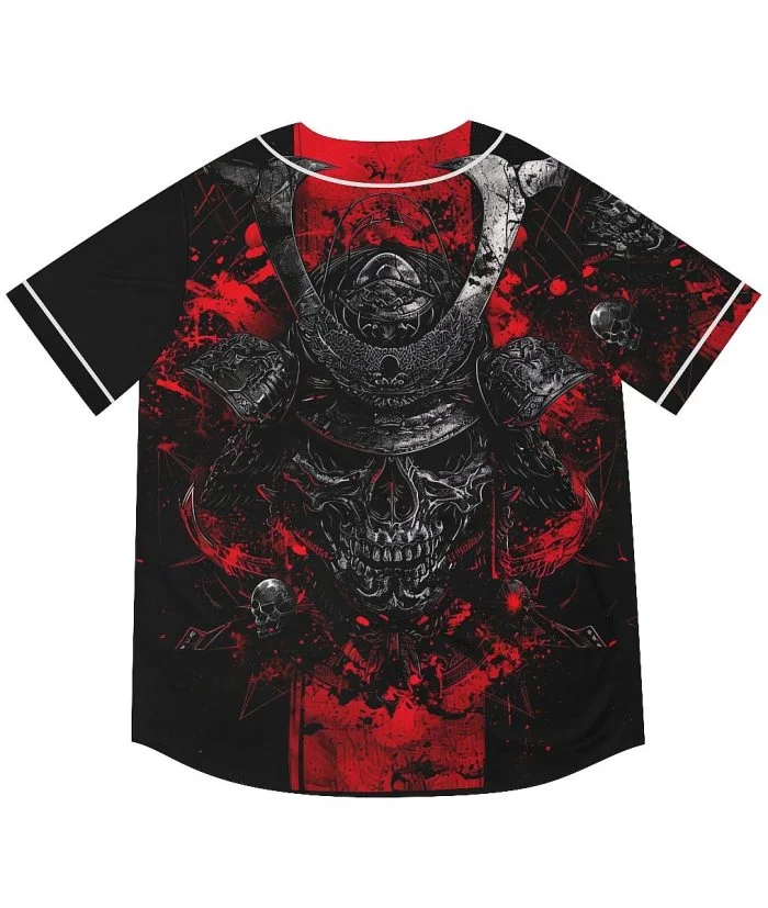 Polka Trash Samurai Skull Art Baseball Jersey Back