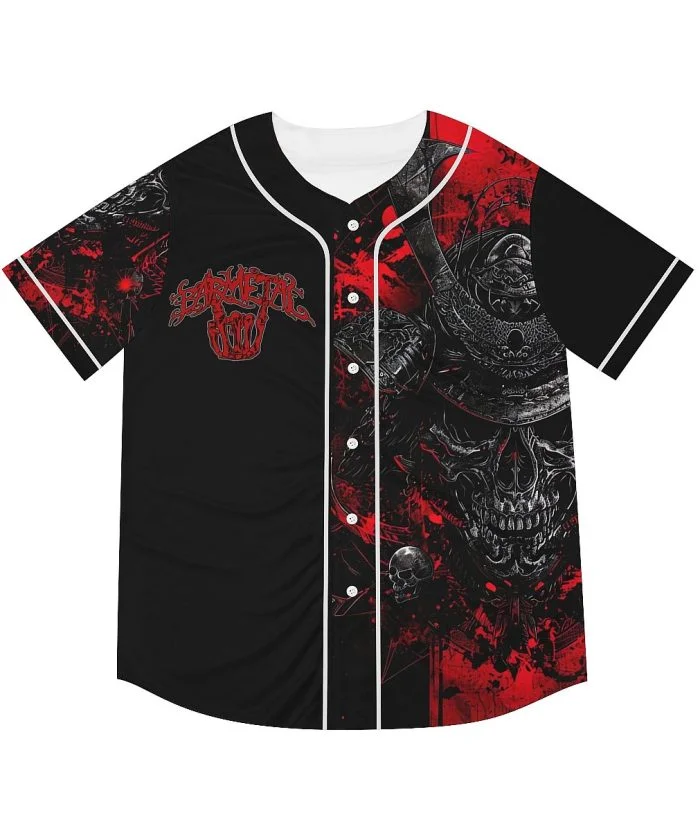 Polka Trash Samurai Skull Art Baseball Jersey Front