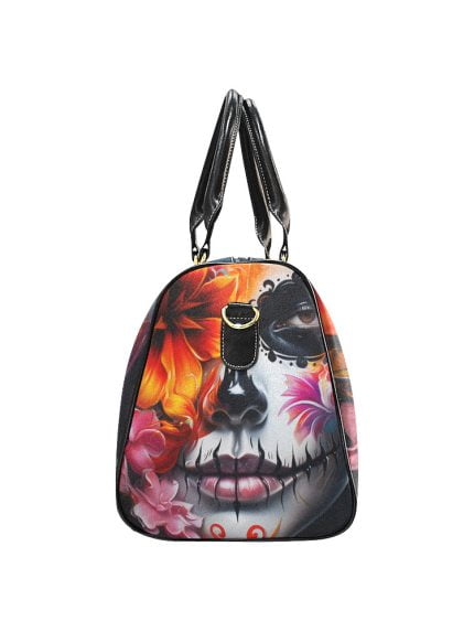 La Catrina Dia de los Muertos and Flower Tattoo Art Travel bag side
