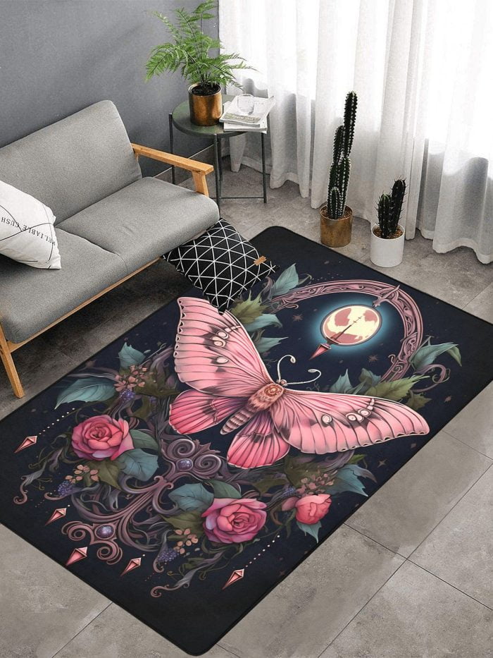 Pink Butterfly Tattoo Art Carpet mancave