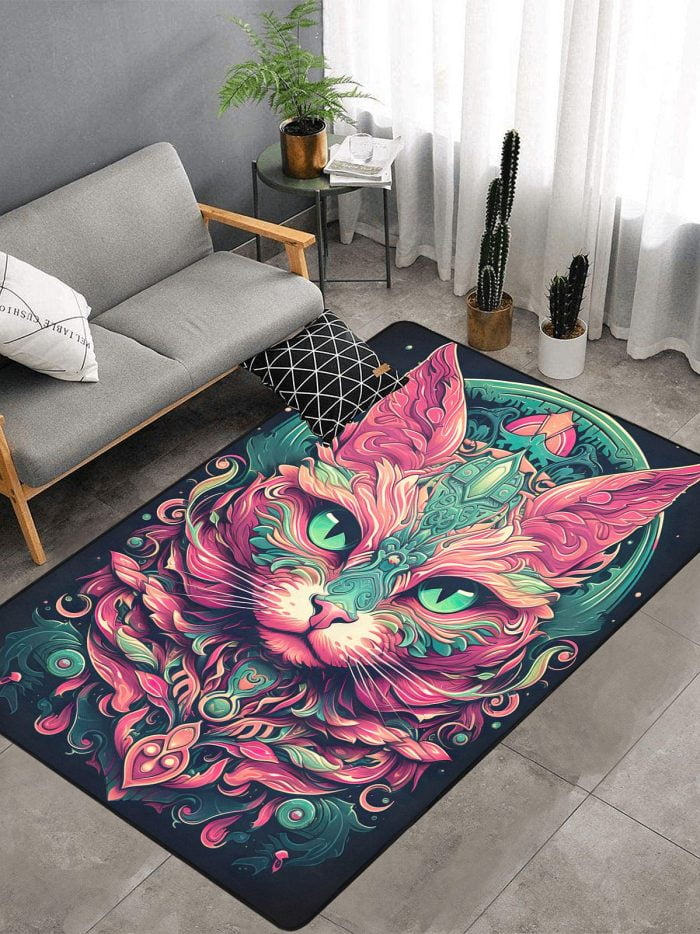 Pink Steampunk Cat Tattoo Art Carpet mancave