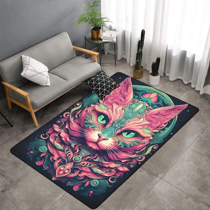 Pink Steampunk Cat Tattoo Art Carpet living room